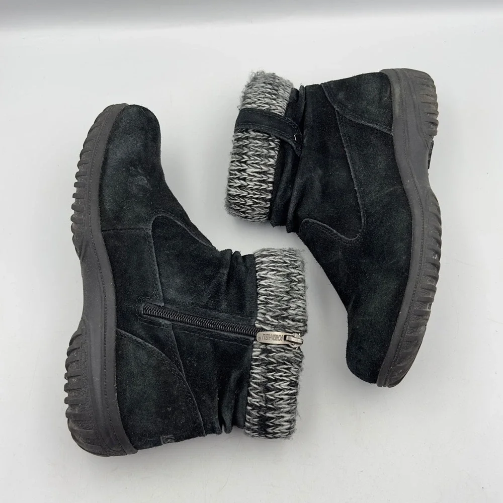 Khombu Laura Women's Black Suede‎ Ankle Boots Knit Sweater Cuff Side Zip Size 8M